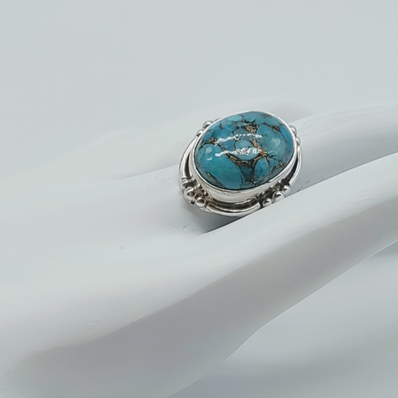 Vintage Sterling Silver Blue Copper Turquoise Ring - Picture 8 of 9